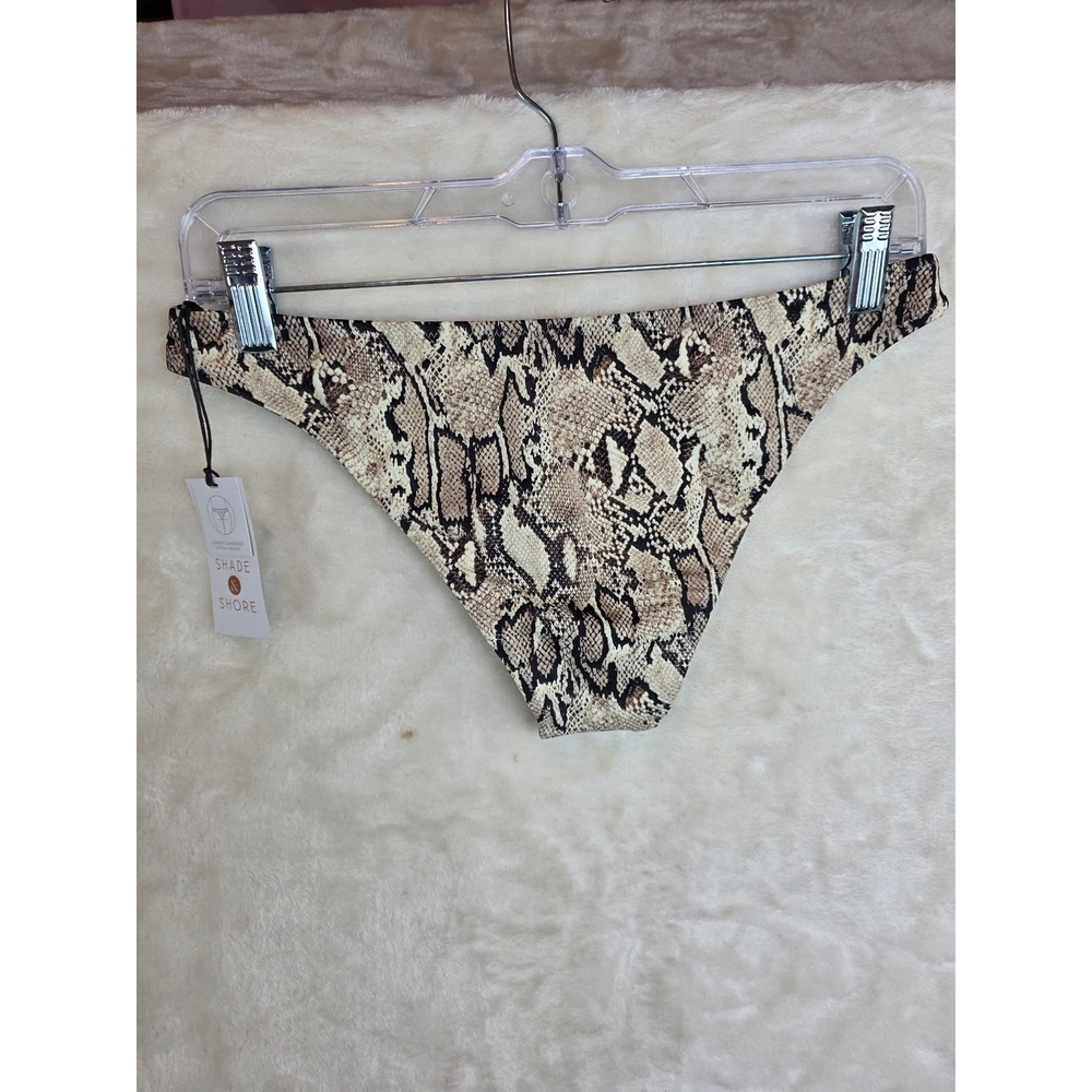 Shade & Shore Womens Snakeskin Print Extra Cheeky Bikini Bottom Cream Small NWT - Picture 2 of 4